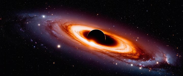 Astronomers analyzing black hole data on computer screens with AI software.