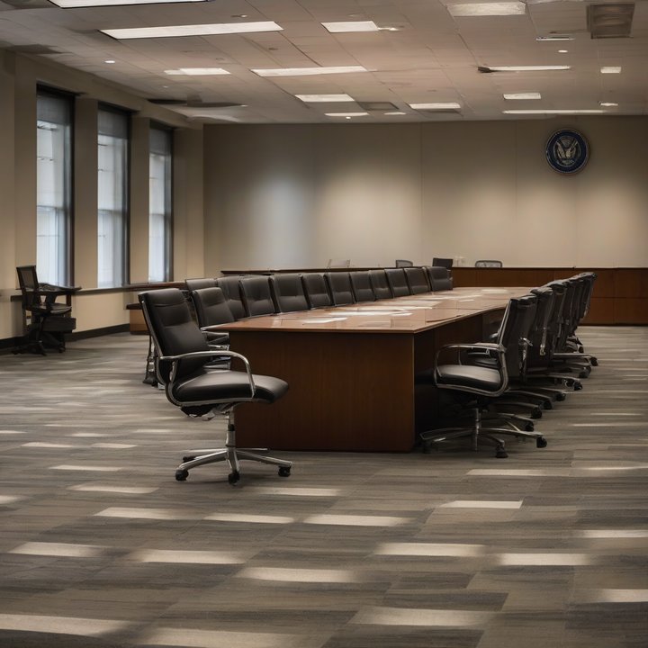 Empty US Copyright Office director's chair, symbolizing leadership vacuum.