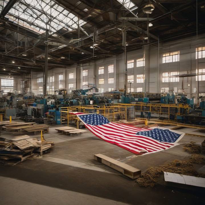 Factory workers sorting recycled polyester materials in a production line.