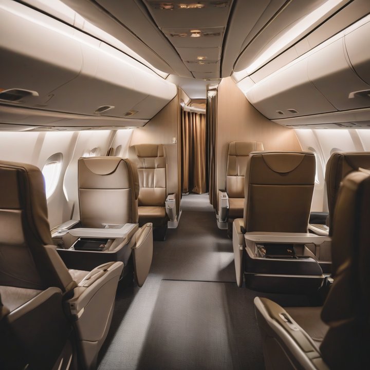 Luxurious airplane seats with limited legroom and recline functionality on display.