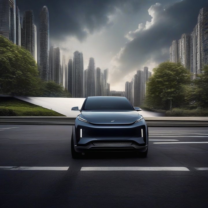 Luxury electric car with flat tire on side of road.