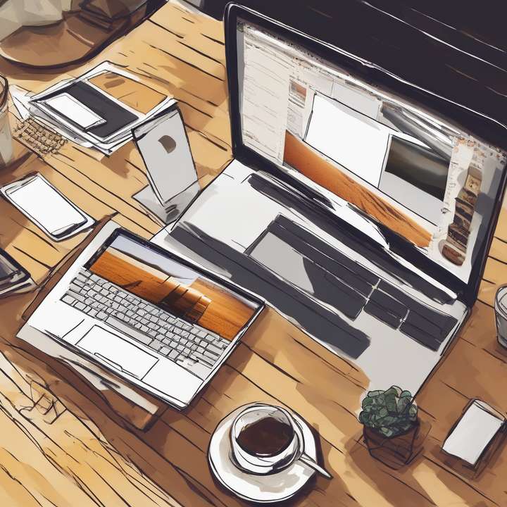 Person holding a MacBook with various models in the background.