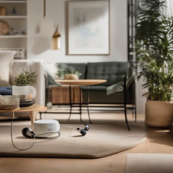 Person holding hearing aid test device near their ear.