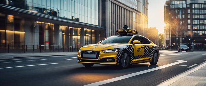 Self-driving car on London street with Wayve and Uber logos visible.