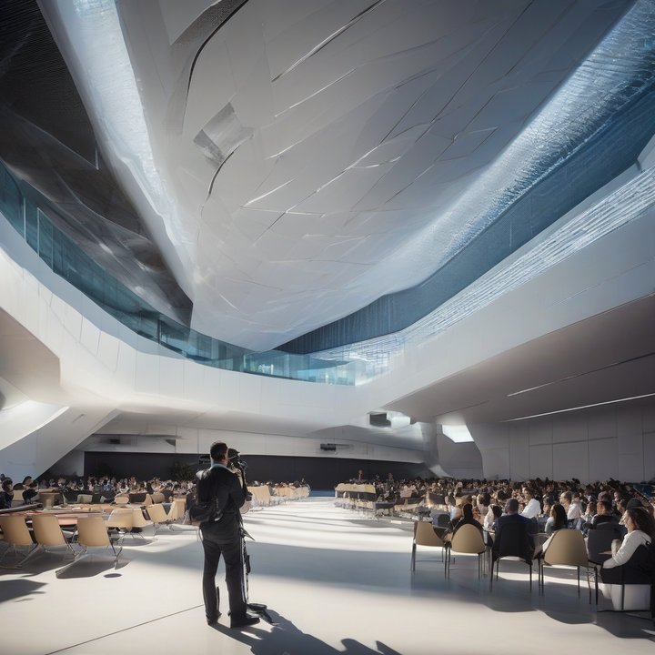 Attendees gather at WIRED's AI Power Summit conference stage.