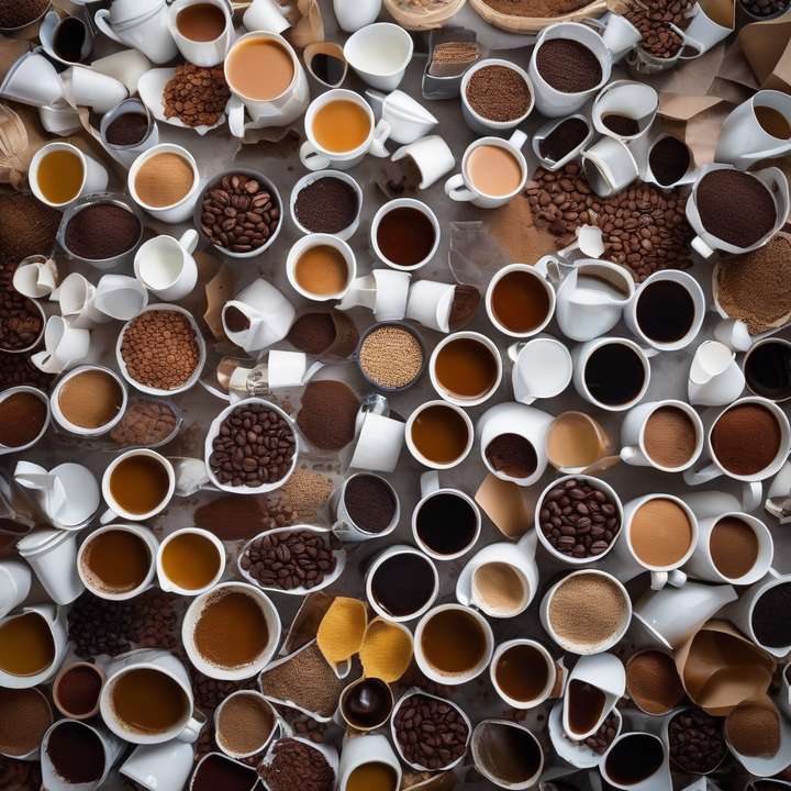 Coffee concentrates and instant coffee packets on a table.