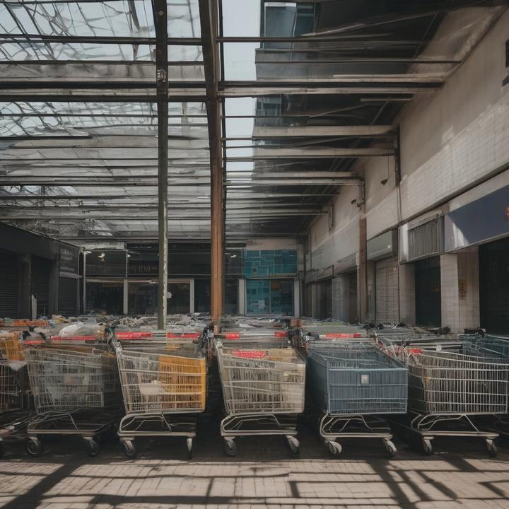 Empty shelves at a Chinese online shopping warehouse after sales decline.