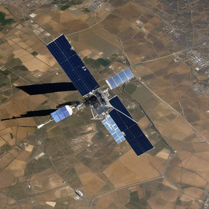 Founder of Apolink, a 19-year-old, stands with a satellite model.