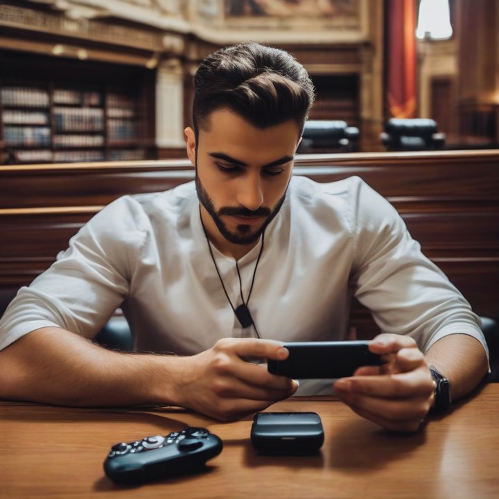 Italian YouTuber holds Android handheld with emulated games on screen.