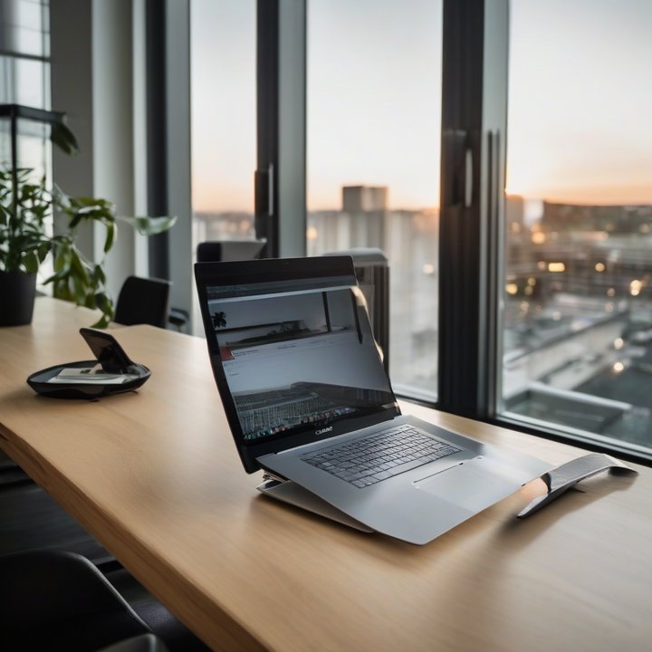 Laptop stands on a table being tested and reviewed by a person.