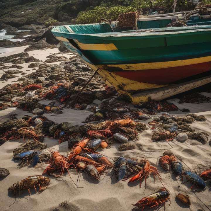 Lobster fishermen on Mexico's Caribbean Coast amid polluted waters.