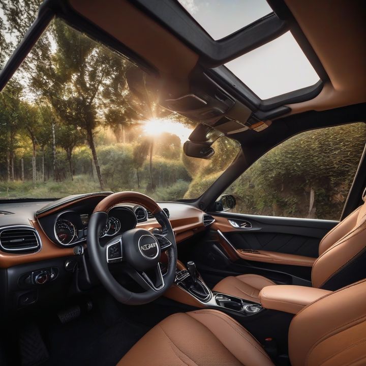 Person holding a cup in a car's cup holder, smiling at the convenience.