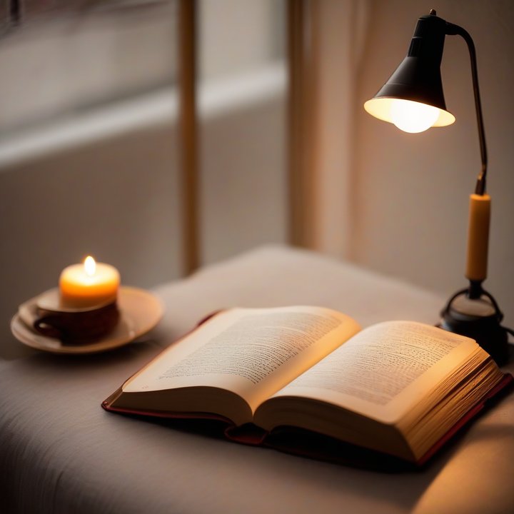 Person holding a portable reading light on a book.