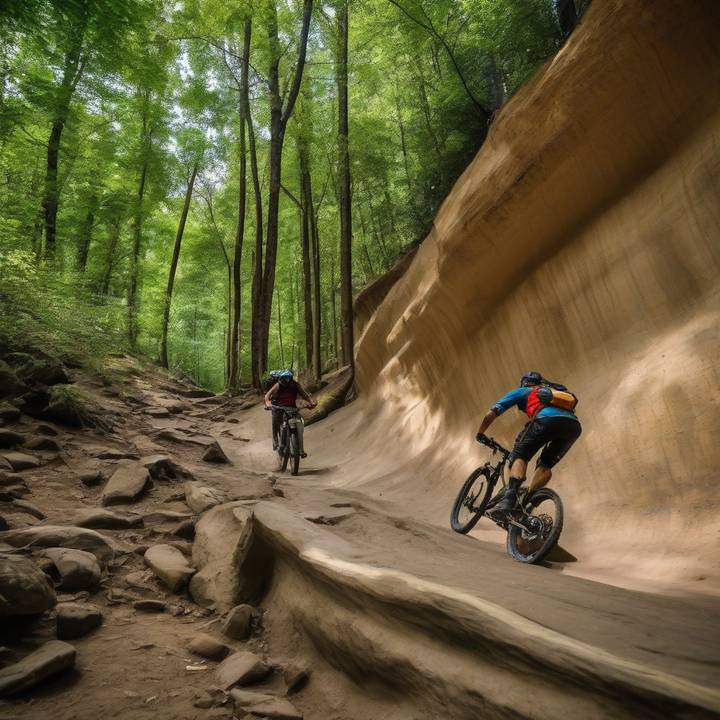 Person holding action camera on a bike during extreme sports event outdoors