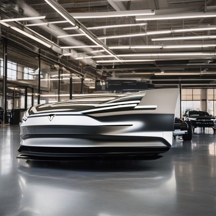 Tesla engineer reviewing a real product prototype in a workshop setting