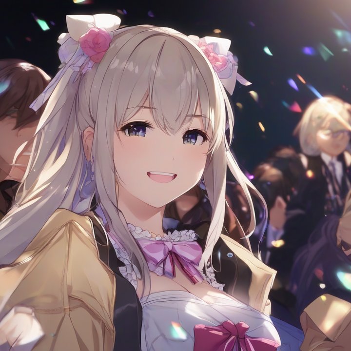 VTuber performs on stage in front of a live concert audience.