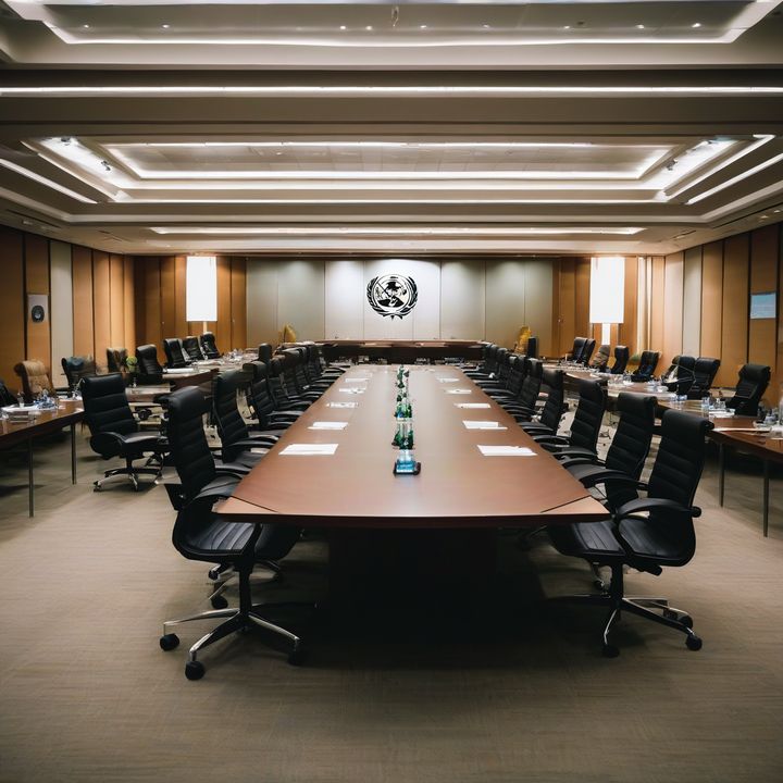 Delegates from various countries seated at UN plastics treaty negotiation table.