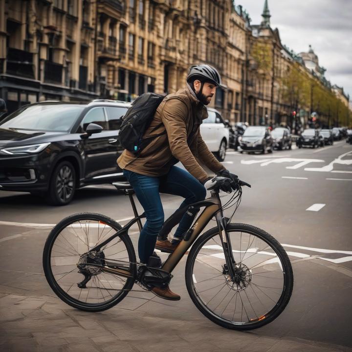 Electric bicycle with visible battery and motor components on display.