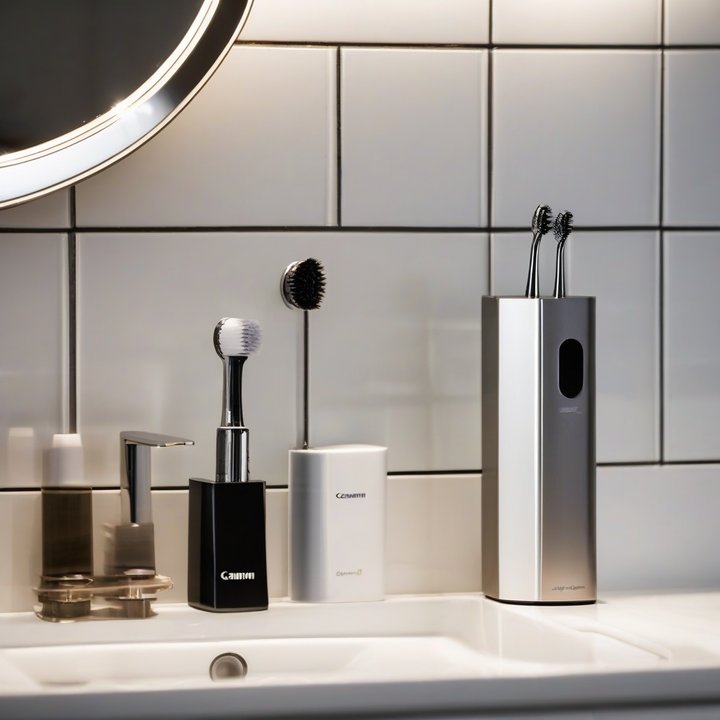 Electric toothbrushes and dental hygiene products on display.