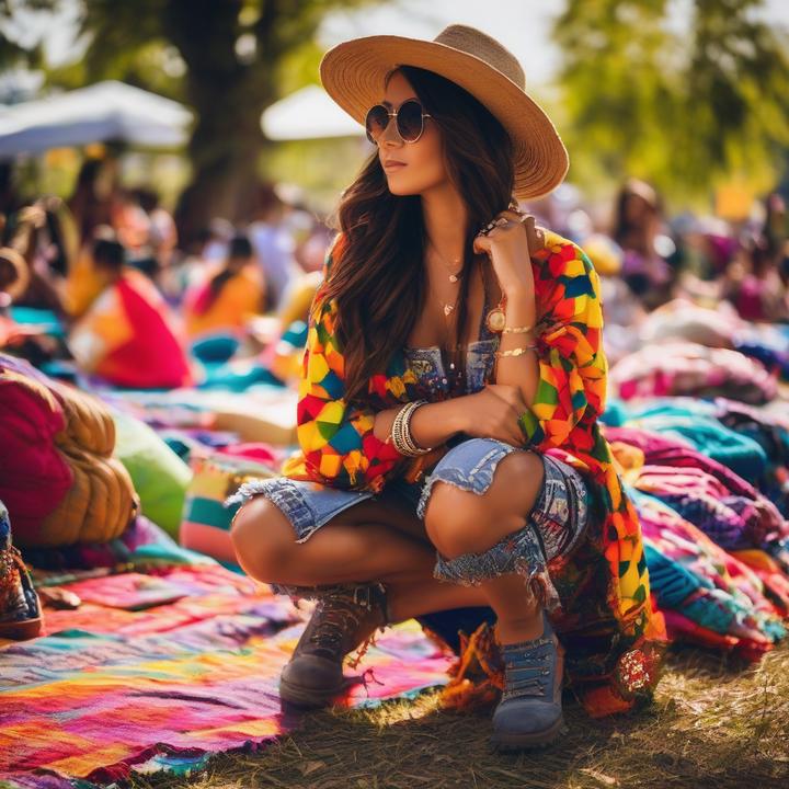 Festival-goers wearing colorful accessories and holding glow sticks at night.