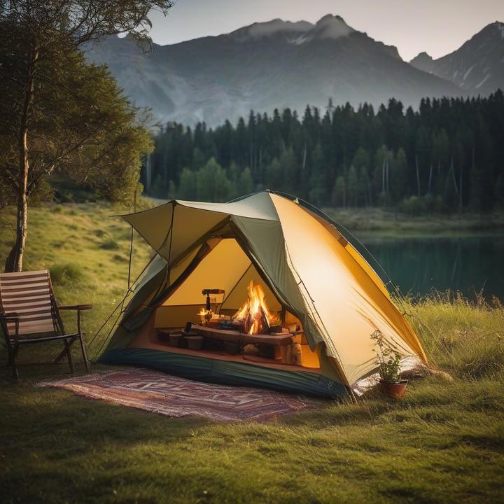 Person setting up a large family tent in a campsite outdoors