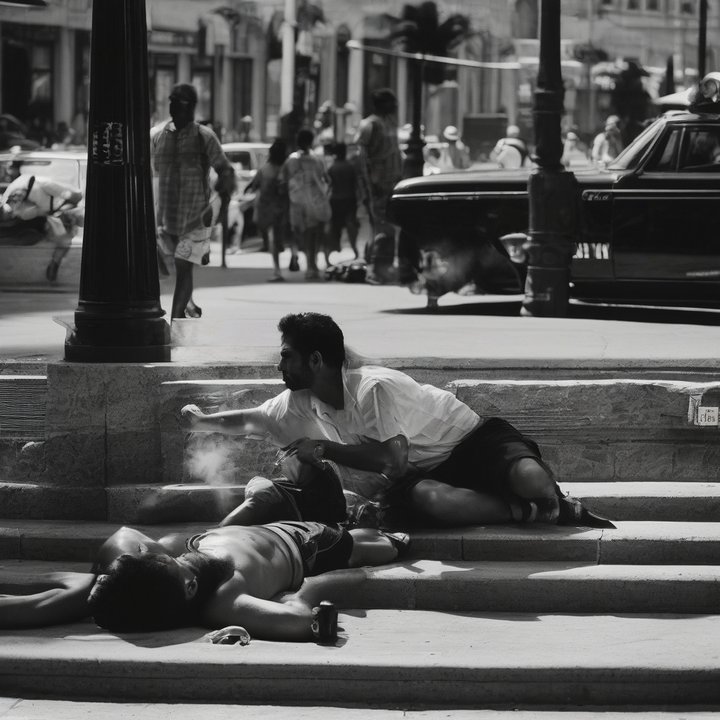 Person wiping sweat due to extreme heat outdoors.