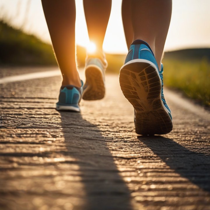 Runner wearing minimalist shoe on a morning jog outdoors.