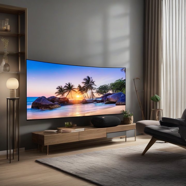 Samsung S95F QD-OLED TV on display at tech event.