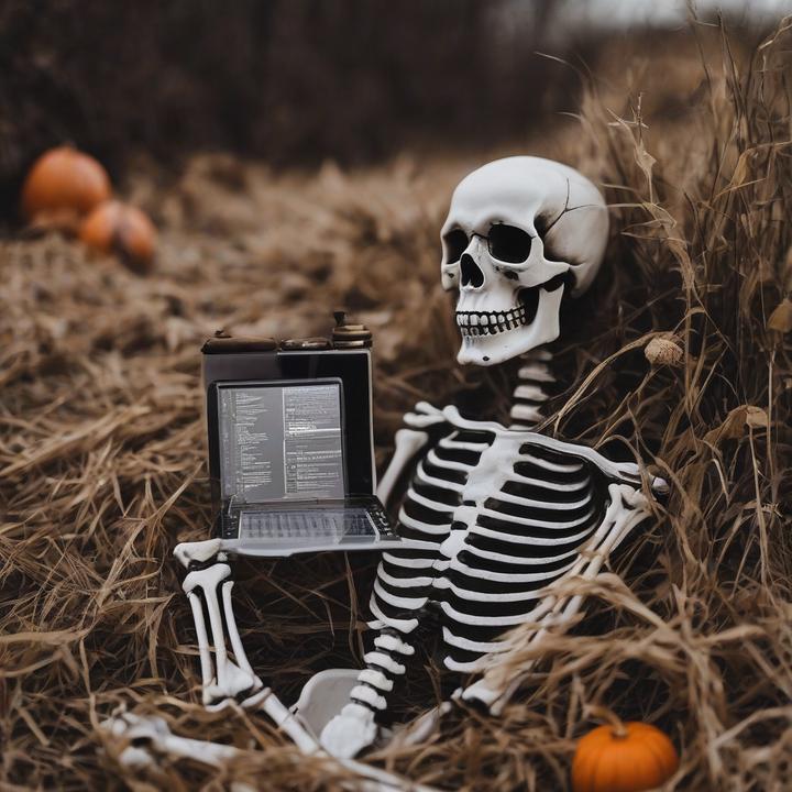 Skelly the Skeleton in high-tech costume, lit with colorful LED lights.