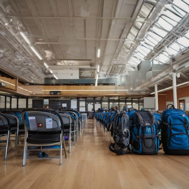 Student holding tablet with educational apps and textbooks nearby.