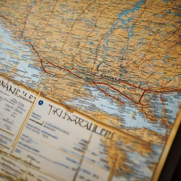 Travel expert speaking at a conference, gesturing with a map behind.