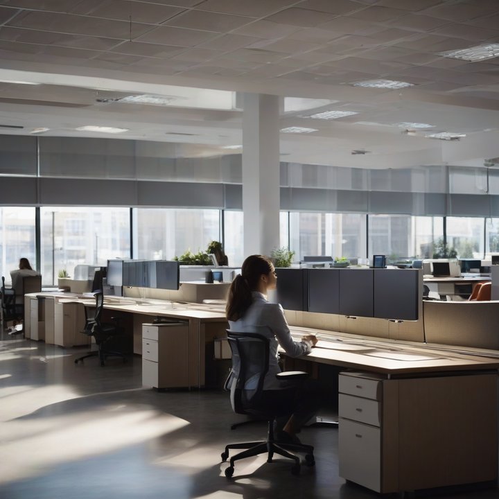 Young workers using computers, concerned about AI replacing jobs.
