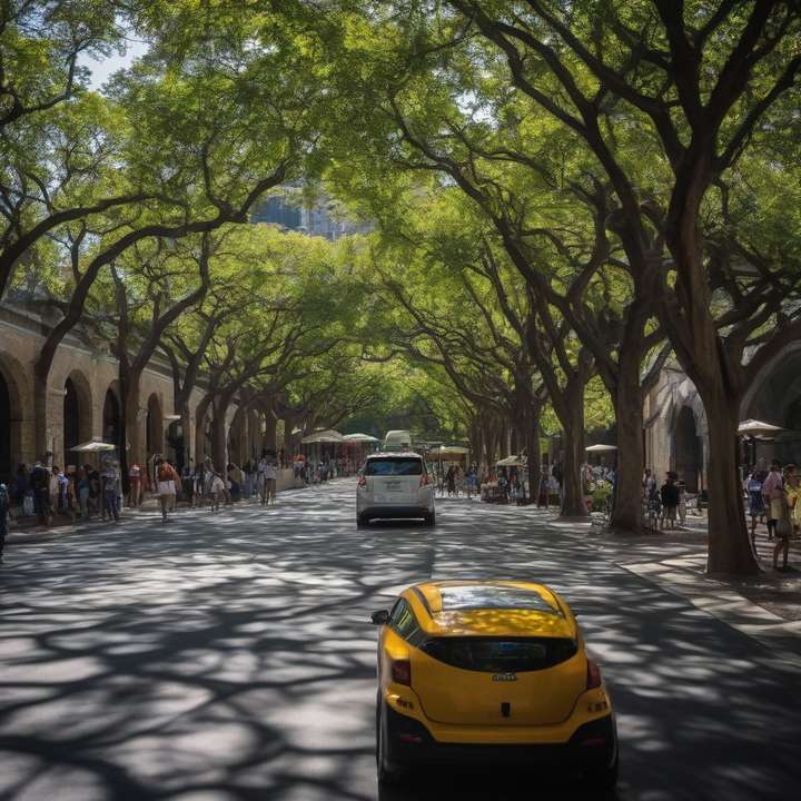 Zoox self-driving vehicle navigating through city streets with routing software display.