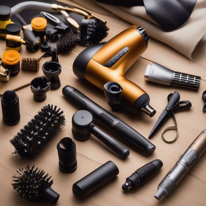 Dyson hair tools and styling products on display.