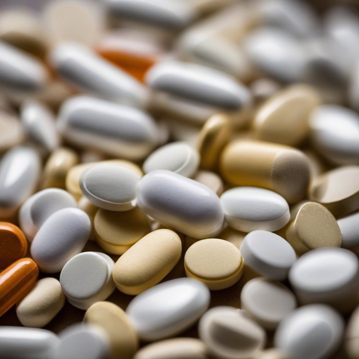 Magnesium supplements and vitamins on a wooden table.