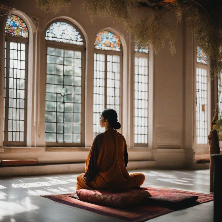 Person meditating in front of a computer screen displaying AI code.