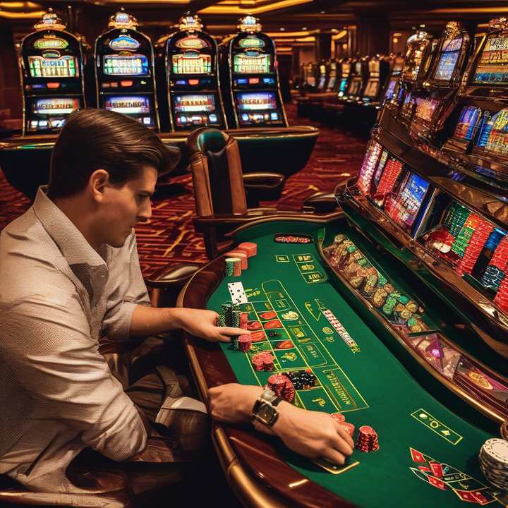 Person sitting at computer, looking concerned near online gambling screens.