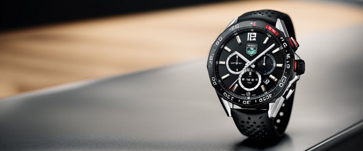 TAG Heuer smartwatch with Apple compatibility on display screen.